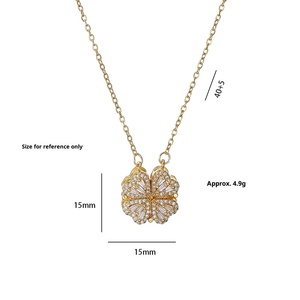 Collar <span class=keywords><strong>de</strong></span> Moda con Trébol <span class=keywords><strong>de</strong></span> Cuatro <span class=keywords><strong>Hojas</strong></span> y Corazón <span class=keywords><strong>de</strong></span> Circonita Abrible <span class=keywords><strong>de</strong></span> Lujo, Chapado en Oro, Cadena <span class=keywords><strong>de</strong></span> Acero Inoxidable para Mujer - Product Image 6