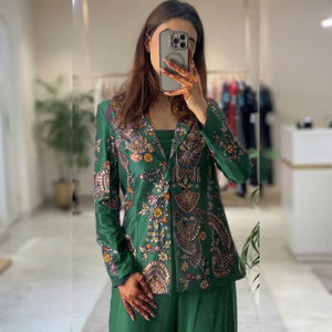 Ensemble de châles en satin brodé vert pour femmes, motif floral traditionnel, vêtements ethniques, utilisation quotidienne toutes saisons - Product Image 3