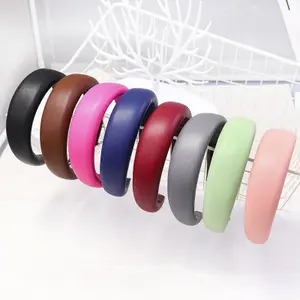 New Fashion Soft PU Hairband Women Solid Thick Sponge Headband Adult Casual Trend Headwear Girls Leather Hair Accessories