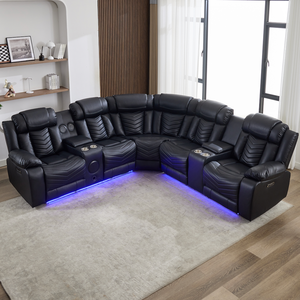 Sofá Modular de Esquina Reclinable <span class=keywords><strong>El</strong></span>éctrico Moderno de Fábrica, de Cuero, con Consola de Masaje, Altavoz Bluetooth, Luz LED, para Cine en Casa - Product Image 3