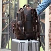 Sac à dos vintage en cuir véritable pour hommes, sac à dos pour ordinateur portable 15,6 pouces, sac à dos de voyage et de camping 24L