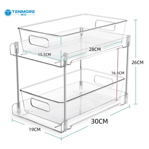 <span class=keywords><strong>Panier</strong></span> de rangement <span class=keywords><strong>coulissant</strong></span> antidérapant à 2 niveaux en plastique PS transparent pour sous l'évier, idéal pour salle de bain, cuisine et garde-manger - Product Image 2