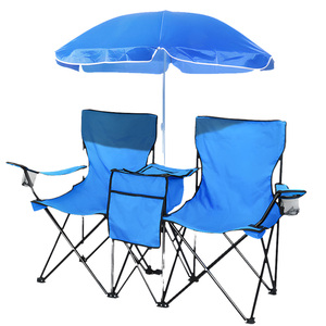 Chaise de pique-nique pliante portable double inclinable avec table parapluie et glacière, idéale pour la <span class=keywords><strong>plage</strong></span>, le camping et les stades - Product Image 2