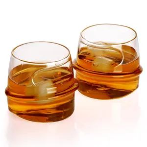 家用酒吧水晶威士忌配件圆形雪茄威士忌杯带雪茄架玻璃水杯