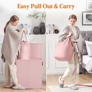 136L Pink 2-Section Laundry Hamper with Lid Extra <b>Large</b> Dirty Clothes <b>Basket</b> with Sturdy Handles for Laundry Room - Product Image 4