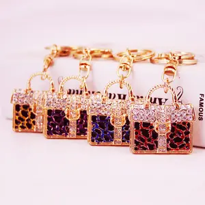 Leopardo bolso cadenas anillos titular Chaveiro innovadoras de cristal de diamantes de imitación colgante de coche llaveros