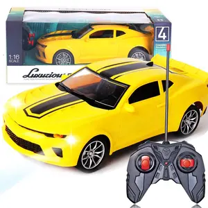 Samtoy Mobil Mainan Anak-anak, 1:16 4CH Rc Balap Kuning Nirkabel Remote Control dengan Lampu Led