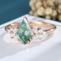 Ensemble de bagues en argent sterling 925 plaqué or rose avec agate mousse verte naturelle taille cerf-volant