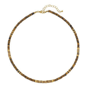 สร้อยคอสไตล์วินเทจ <span class=keywords><strong>JoJo</strong></span> สำหรับทุกเพศ ขายดี ลูกปัดไทเกอร์อายและพิคเจอร์แจสเปอร์ ชุบทอง 14K หินธรรมชาติ ทำด้วยมือ - Product Image 1