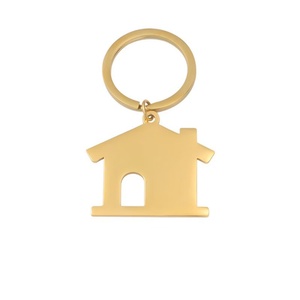 Llavero de Cadena de Eslabones de Acero Inoxidable con Forma de Casa Personalizada, Colgante Hueco Chapado en Oro de 18K, Joyería de Moda Unisex - Product Image 1