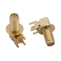 Conector RF SMA-KWE Hembra de Ángulo Recto, Conector SMA de 90 Grados con Montaje de Borde de Brida, 0-6GHz, Latón Chapado en Oro para Montaje en PCB