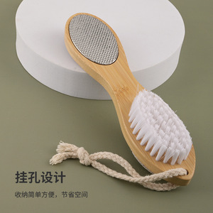 Moulin à pieds 4-en-1 en acier inoxydable avec manche en bois Brosse pour le corps en luffa pour l'élimination des callosités Exfoliation des pieds Planche à frotter - Product Image 4