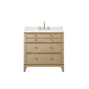 Armoire de salle de bain contemporaine écologique Bois massif contreplaqué Bassin en porcelaine LED debout au sol Chêne clair peint - Product Image 1