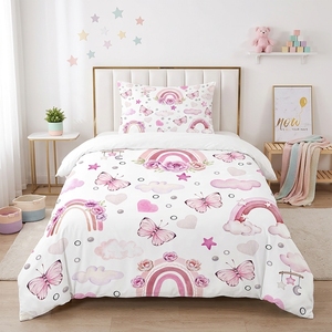 Set di Biancheria da Letto per Bambini con Motivo Arcobaleno e Nuvole, <span class=keywords><strong>Copripiumino</strong></span> <span class=keywords><strong>Singolo</strong></span> EU, Morbido Set <span class=keywords><strong>Copripiumino</strong></span> Stampato per Camere da Letto delle Ragazze - Product Image 3