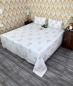 Hand Block Print Cotton Bedsheet | Jaipur Floral Indian Handmade <b>Flat</b> Sheet | Boho Bedding Bedspread - Product Image 1