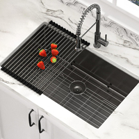 Évier de cuisine moderne en acier inoxydable à arc simple de calibre 16 noir sans robinet