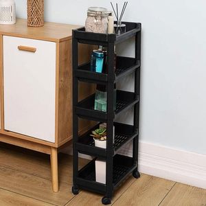 Chariot de rangement étroit noir à 5 étagères avec roulettes 35,5x22x85 cm, organisateur gain de place pour cuisine, salle de bain, chambre - Product Image 5