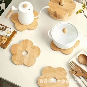Bamboo Heat Insulation <b>Mat</b> Petal Shape Thickened Anti <b>Slip</b> Placemat For Casseroles Coaster Set - Product Image 1