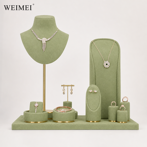 ถาดวางสร้อยคอและกำไลข้อมือ WEIMEI สีเขียวกำมะหยี่พร้อมฐานโลหะสีทอง ที่วางต่างหู ที่วางแหวน สำหรับร้านขายของที่ระลึก ชุดจัดแสดงเครื่องประดับ - Product Image 1