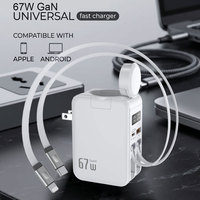 Cargador GaN de 67W con Pantalla y Enchufe US/JP, Tipo-C PD, Certificación ETL, CE, FCC, SAA, Carga Rápida para Computadora