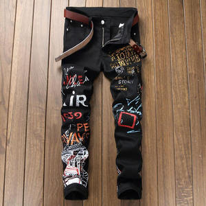 Jeans de Moda Urbana para <span class=keywords><strong>Hombre</strong></span>, Color Negro y Blanco, Diseño Personalizado, Jeans Estampados, Pantalones Punk, Jeans Ajustados de Hip Hop - Product Image 5