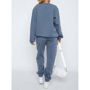 Venta al por mayor de chándal personalizado de manga larga Deporte <span class=keywords><strong>Gimnasio</strong></span> Fleece Pullover Plain Crop Top Oversize Mujer Sudadera Conjunto - Product Image 4