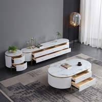 Ensemble de meuble TV et table moderne de luxe en marbre et pierre, style européen, 2026