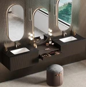 Ensemble de meubles de salle de bain modernes pour hôtel, vasque en marbre blanc, meuble de salle de bain mural, meuble de salle de bain avec miroir - Product Image 6