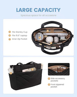 Sac à main pour ordinateur portable imperméable pour femmes et hommes, grand sac à main extensible noir, sac de travail, sac de voyage