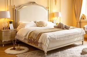 Premium Queen Size Silver Finish <b>Bed</b> With Cream Upholstered Ornate Carved Headboard For Princess Bedroom - Product Image 5