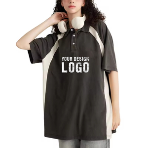 Camiseta Polo de Verano Informal para Mujer, 285g, Cuello Solapa en Color de Contraste, Lavada, Nuevo Diseño, Holgada, Media Manga, Talla Grande - Product Image 4