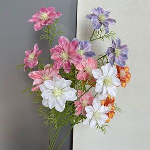 Jinxi Clematis <b>Artificial</b> <b>Flowers</b> 3D Printed Silk Fabric Wedding Home Decor 5-9Q-1-3 Head Orange Pink White - Product Image 3