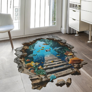 Autocollants muraux imperméables personnalisés en 3D avec un motif <span class=keywords><strong>de</strong></span> paysage sous-marin fissuré, <span class=keywords><strong>poissons</strong></span> océaniques, chambre à coucher, salon - Product Image 4
