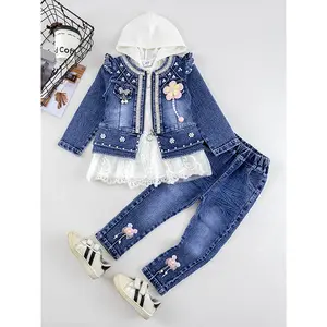 Kids Denim Jacket and jeans New design wholesale kids clothing girl's suit Best supplier baby jeans coat kids denim set fashion