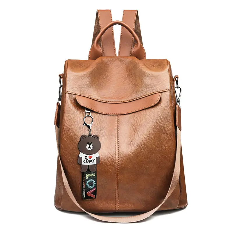 Fashion Ladies Black Brown Leather Travel Backpacks For Women Pu Leather Anti Theft Backpack