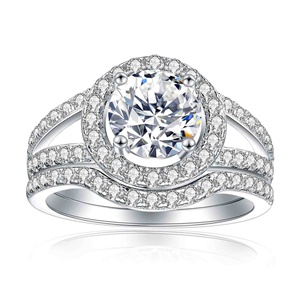 แหวนเซอร์โคเนีย 2-in-1 สำหรับผู้หญิง สไตล์โรแมนติก ชุบโรเดียม เงินแท้ สำหรับวันครบรอบ ขายส่ง - Product Image 1