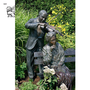 ベンチに座って装飾的な等身大古いカップル彫刻老人女性ブロンズガーデン像 - Product Image 4