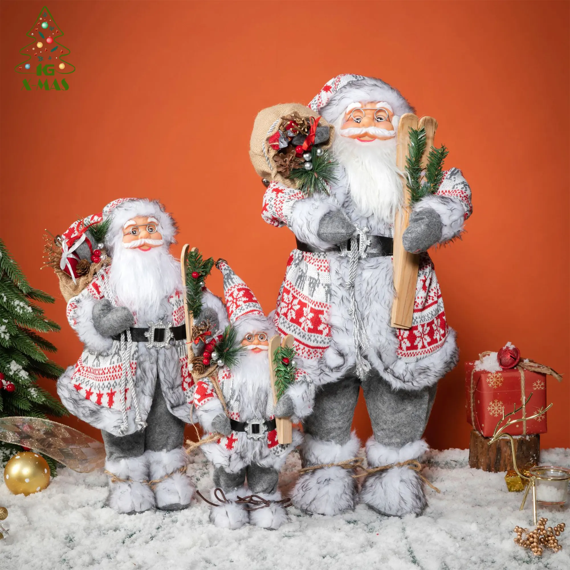 Kg pronto para enviar papa noel pere noel, 30cm 45cm 60cm cinza natal, estatueta de pelúcia, papai noel, boneco de papai noel de pé