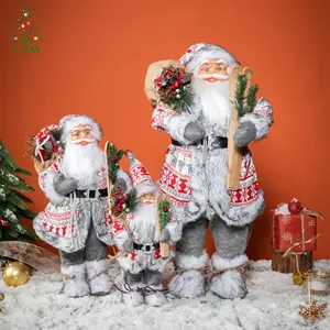 KG Xmas Ready To Ship Papa Noel Pere Noel 30CM 45CM 60CM Grey Christmas Figurine Plush Santa Claus Doll Standing Santa Claus