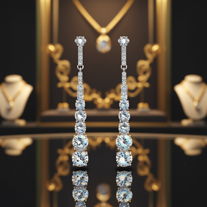 Pendientes de cristal de oro blanco con diseño de gota larga y tachuelas brillantes para mujer, joyería de moda - Product Image 2