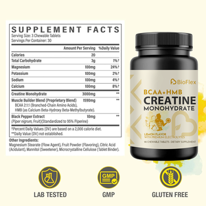 Wholesale <strong>Creatine</strong> Monohydrate Chewable Tablets <strong>BCAA</strong> HMB 90pcs 3000mg High Absorption Lemon Flavored Muscle Strength Supplement - Product Image 6