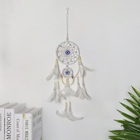 Nouveau attrape-rêves Art Déco fait main écologique double anneau ivoire-blanc avec breloque œil porte-bonheur, décoration de chambre Ramadan, pendentif en fer