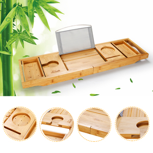 LK Luxe Écologique – Organisateur <span class=keywords><strong>de</strong></span> <span class=keywords><strong>baignoire</strong></span> <span class=keywords><strong>extensible</strong></span> en deux parties avec plateaux en bambou pour salle <span class=keywords><strong>de</strong></span> bain et lit – Modèle pour iPad/téléphone/tasse - Product Image 4