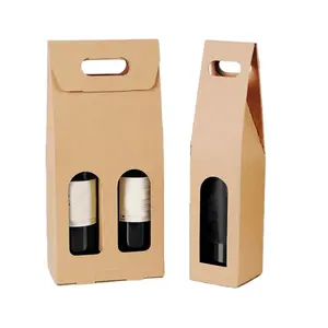 Biologisch abbaubare Rotwein handtasche Getränke Verpackung Aufbewahrung tasche Tragbare Tragfähigkeit Fenster Design Papier box