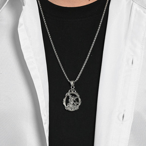 Archangel St. Michael <b>Titanium</b> Steel Necklace Oval Pendant Religious Unisex Jewelry - Product Image 3
