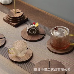 Tapete aislante térmico de madera de nogal para mesa de comedor, soporte para tazas de té, tapete decorativo de madera irregular antideslizante para cuencos, de alta calidad - Product Image 2