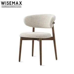 Wisemax cadeira de sala de jantar, mobiliário moderno com costas curvas, cadeira de madeira, tecido branco de linho com almofada