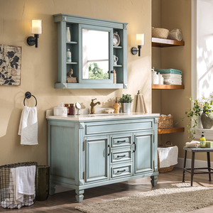 Tocador flotante de estilo americano, madera de roble de pie de <span class=keywords><strong>mueble</strong></span> de <span class=keywords><strong>baño</strong></span>, moderno, con espejo - Product Image 2