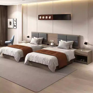 3 Star Hotel Bedroom Furniture <b>Sets</b> Wooden Twin <b>Single</b> <b>Bed</b> Frame With Headboard Nightstands TV Console & Wardrobe For Sale - Product Image 1