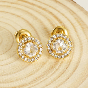 Boucles d'oreilles en acier inoxydable et strass, boucles d'oreilles en acier titane, clous d'oreilles de luxe légers et raffinés pour femmes - Product Image 4